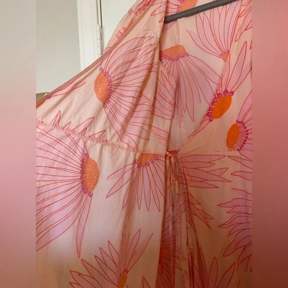 Kate Spade Falling Flower Wrap Midi Dress Pink Orange Puff Sleeve Size 4 - Picture 11 of 16